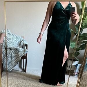 Lulus Backless Emerald Velvet Gown